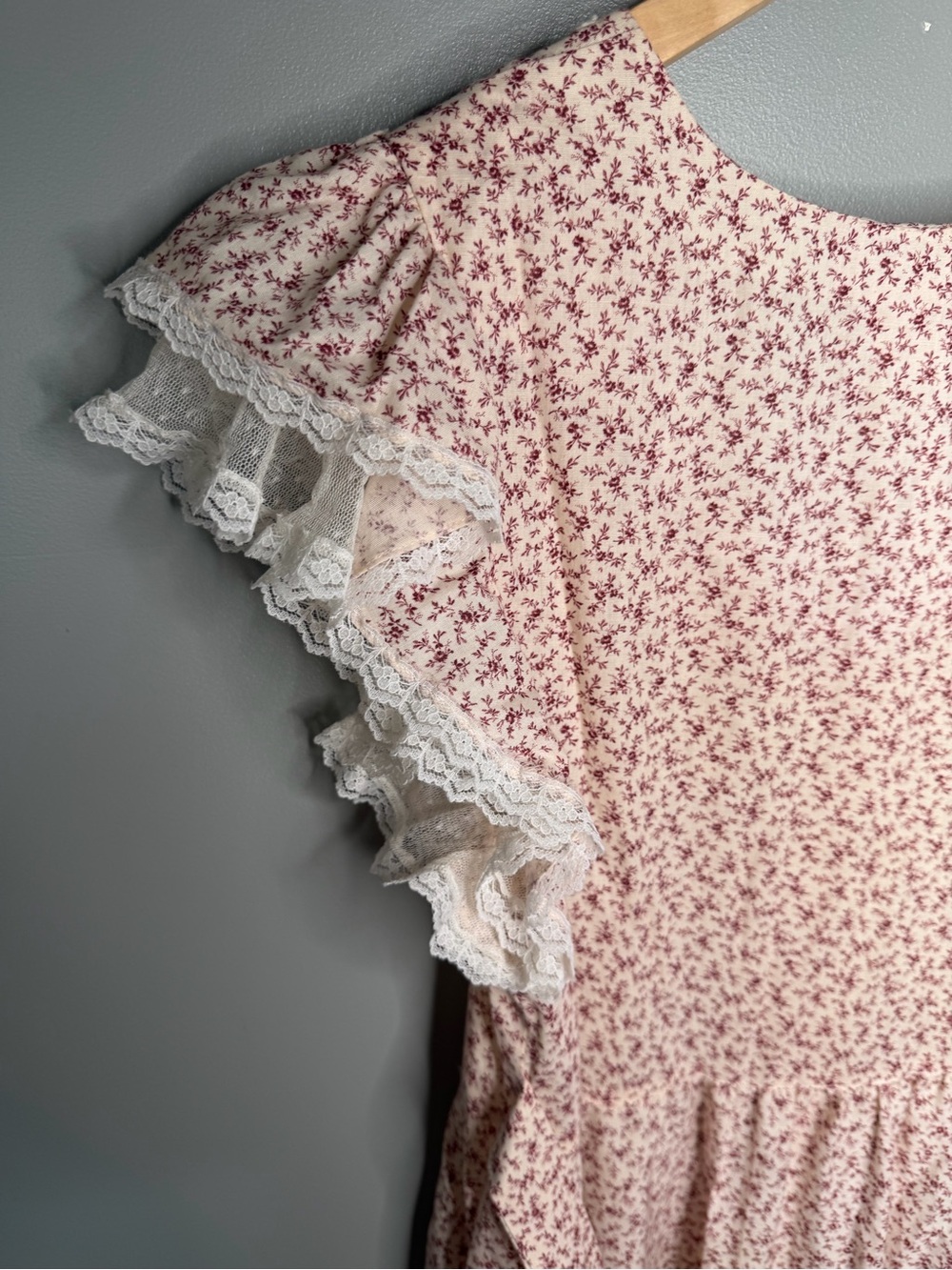 GUNNE SAX Vintage 70s Ditsy Floral Calico Lace Flutter Sleeve Prairie Dress - Picture 13 of 15